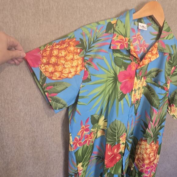 King Kameha Hawaiian Shirt Large Men's Tropical Floral Pineapple Short Sleeve - Picture 4 of 8